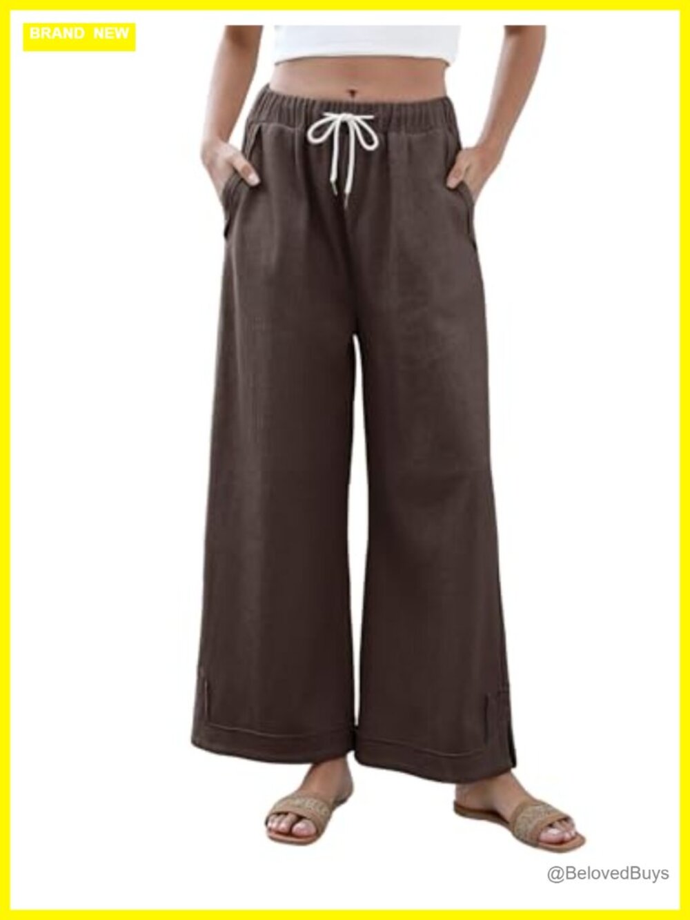 Womens Wide Leg Palazzo Pants Cotton Blend Drawstring Lounge Trousers